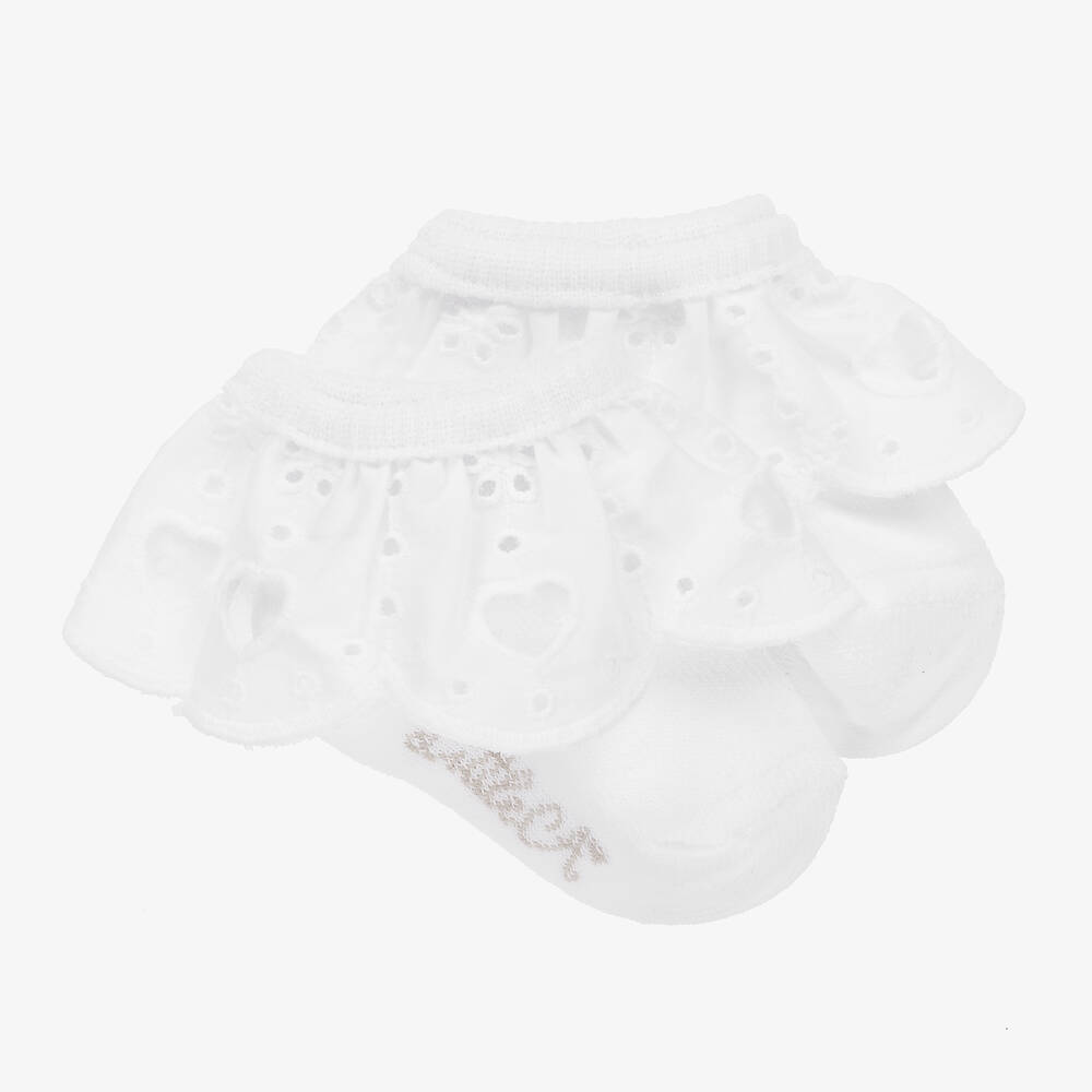 A Dee - Girls White Cotton Broderie Socks | Childrensalon
