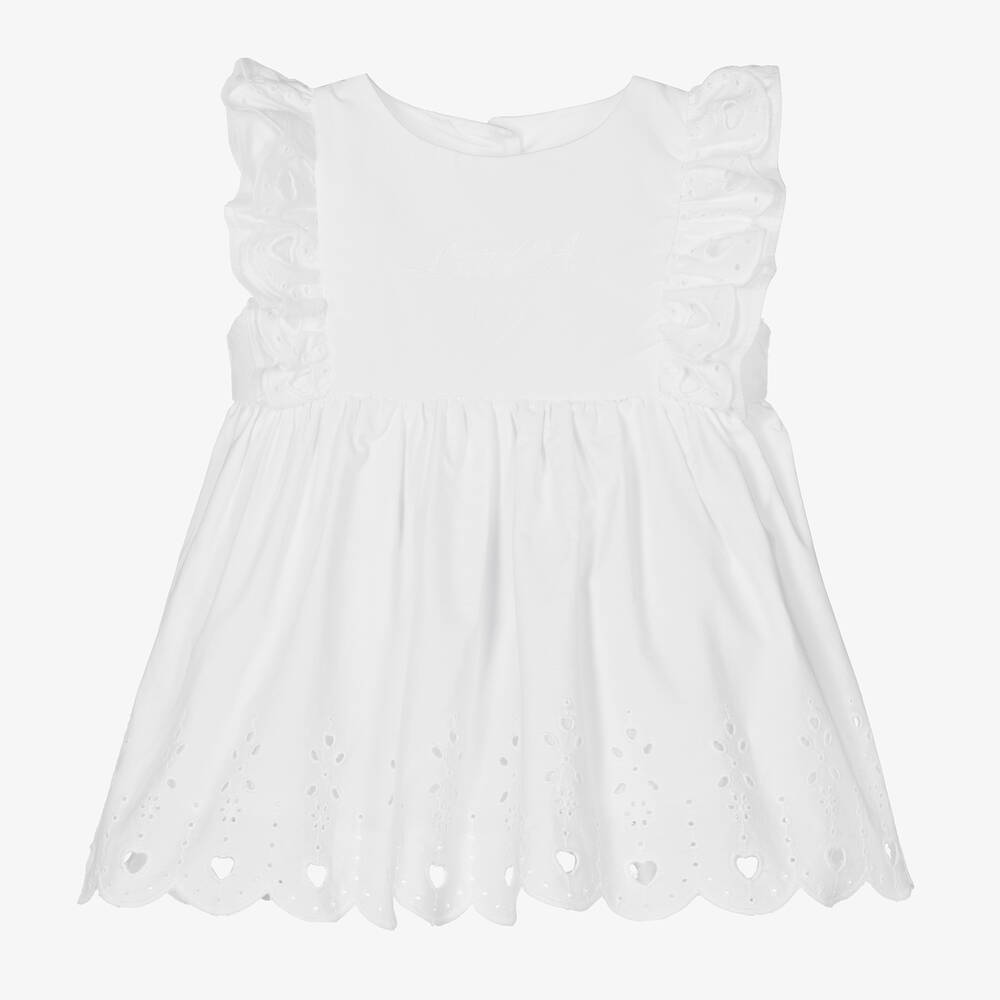 A Dee - Girls White Cotton Dress | Childrensalon