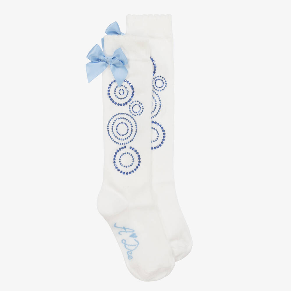 A Dee - Girls White Cotton Knit Knee Socks | Childrensalon