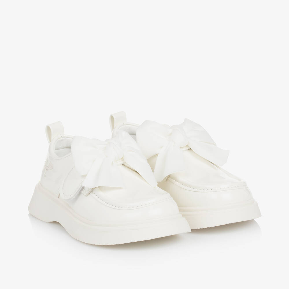 A Dee - Girls White Faux Patent Leather Loafers | Childrensalon