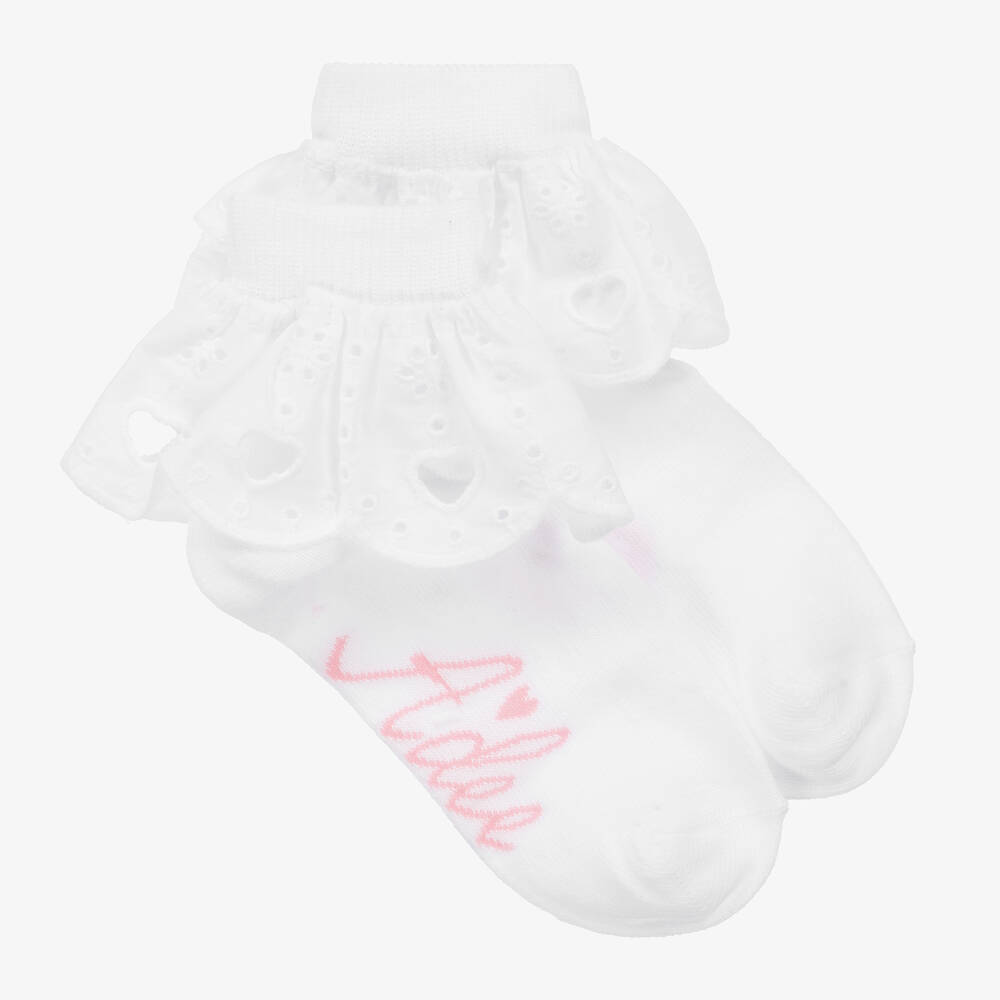 A Dee - Girls White Frilly Broderie Anglaise Socks | Childrensalon