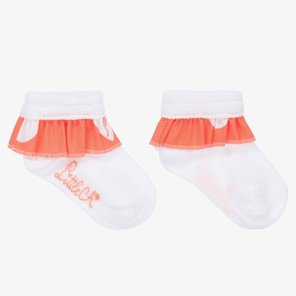 A Dee Babies' Girls White & Orange Frilly Socks
