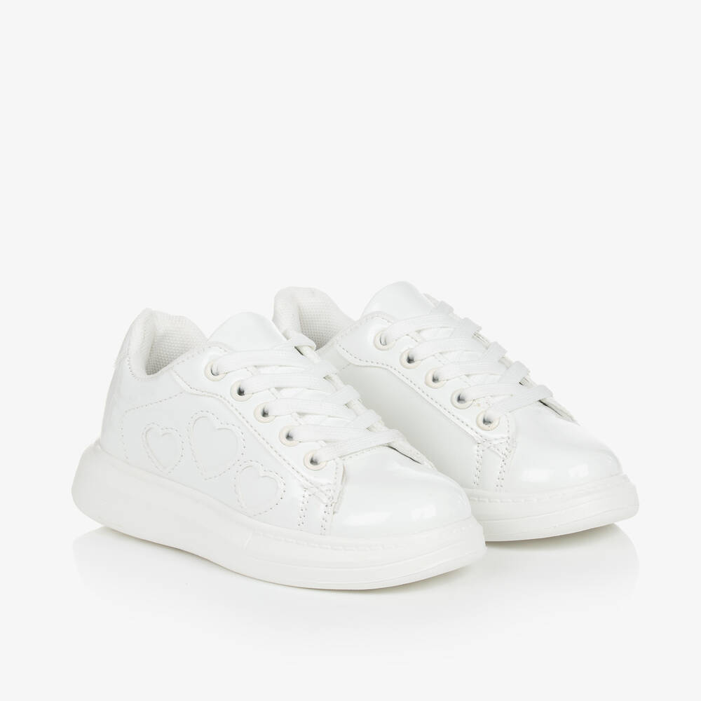 A Dee - Girls White Patent Faux Leather Trainers | Childrensalon