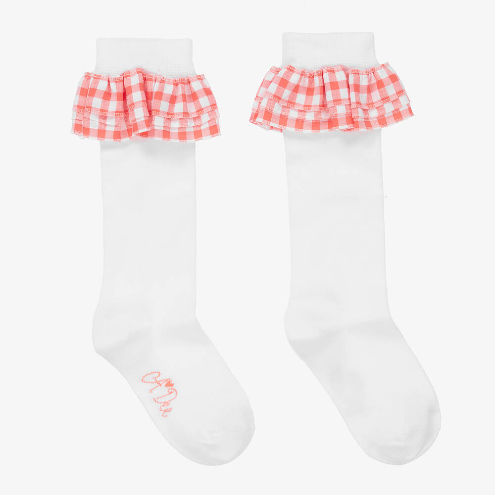 A Dee Kids' Girls White & Pink Knee High Socks