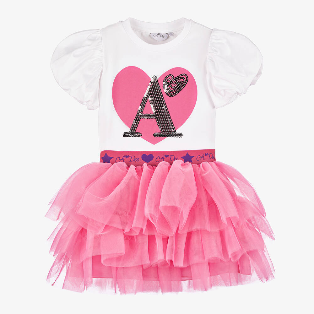 A Dee - Girls White & Pink Tutu Skirt Set | Childrensalon