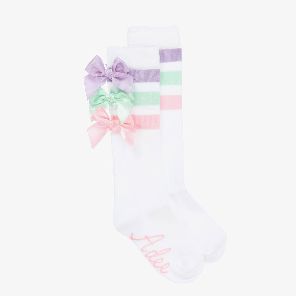A Dee - Girls White & Satin Bow Cotton Socks | Childrensalon