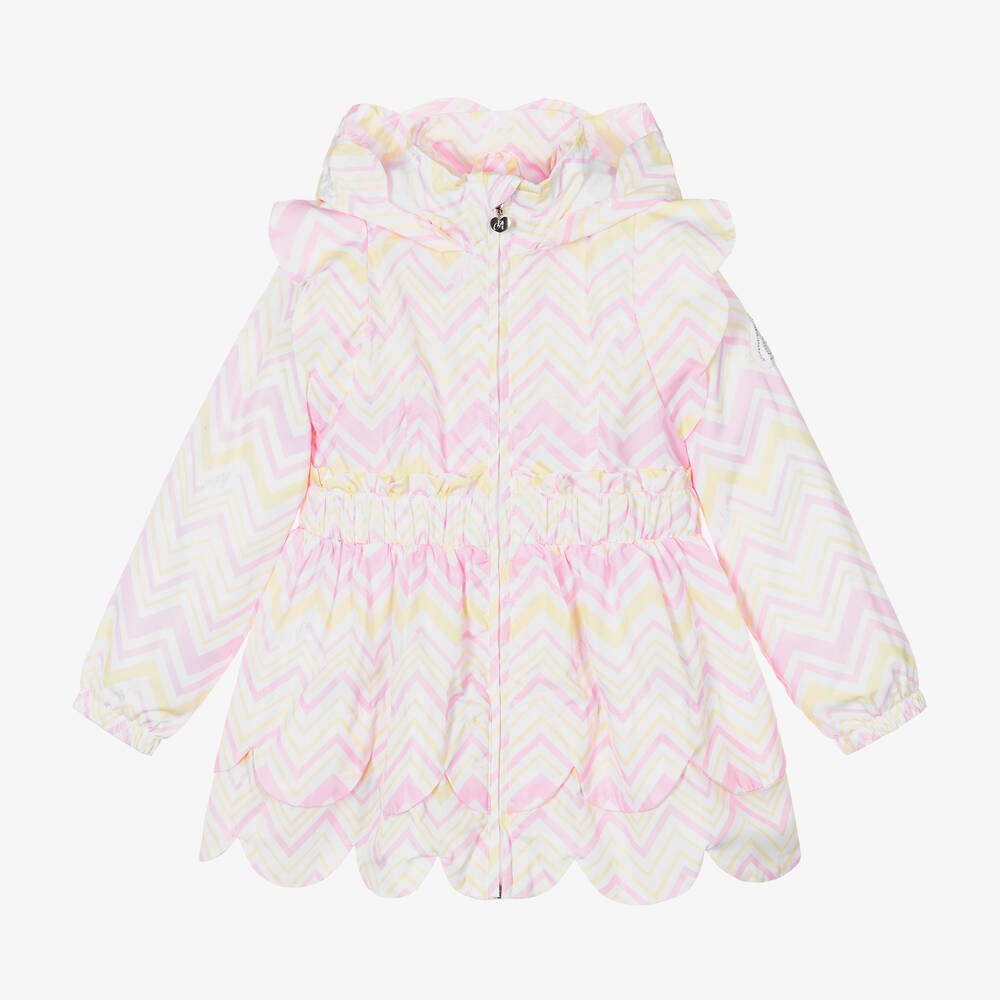 A Dee Kids' Girls White Zigzag Print Hooded Coat