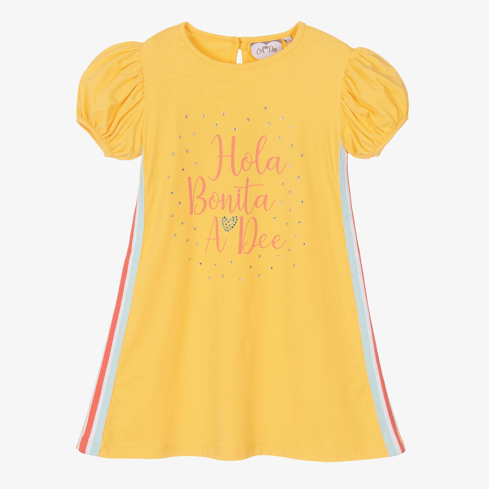A Dee Babies' Girls Yellow Diamanté Cotton Dress