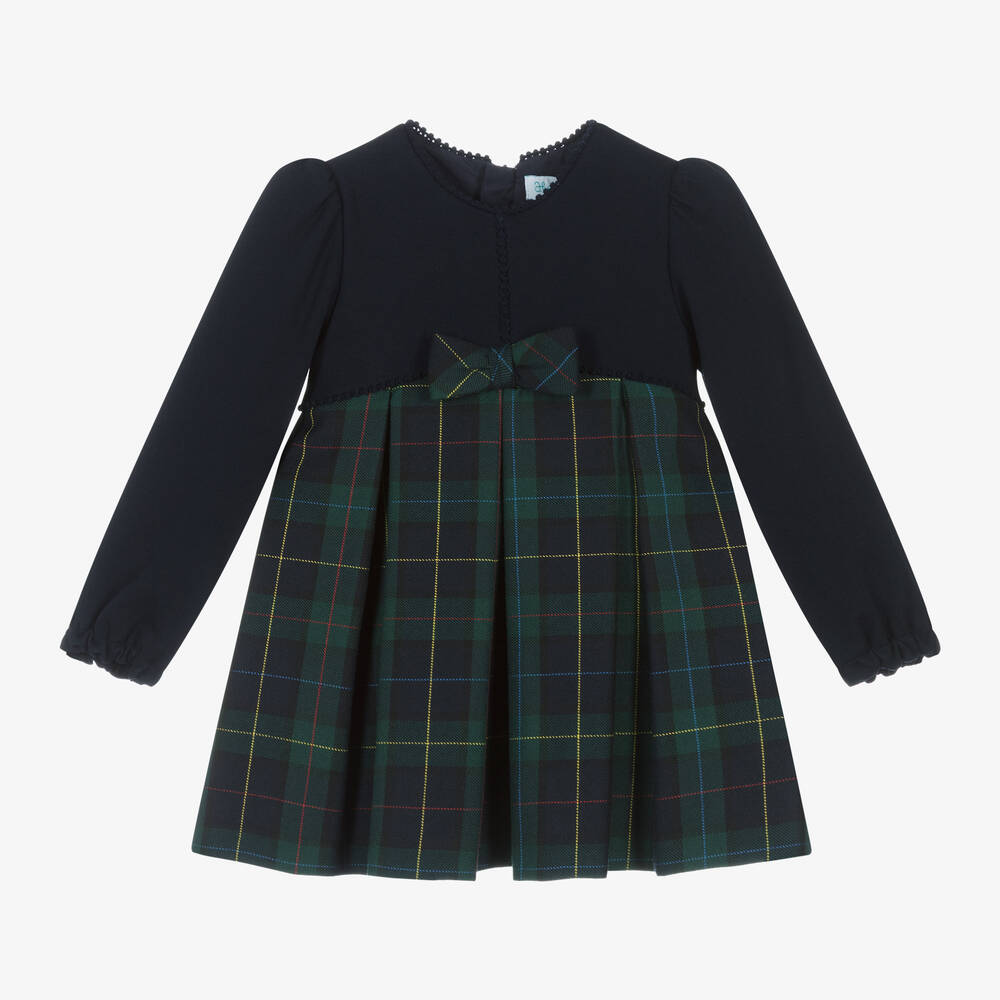 Abel & Lula - Baby Girls Blue & Green Tartan Bow Dress | Childrensalon