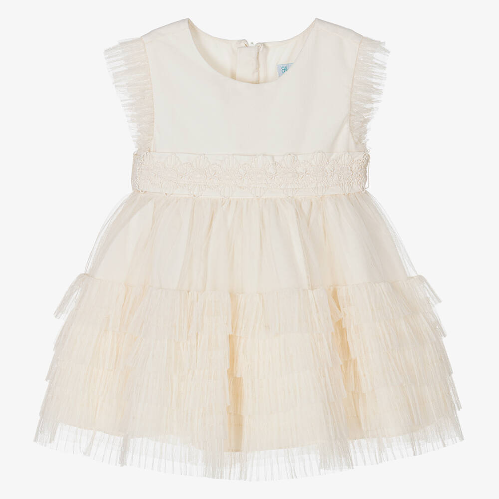 Abel & Lula - Baby Girls Ivory Tulle & Lace Trim Dress | Childrensalon