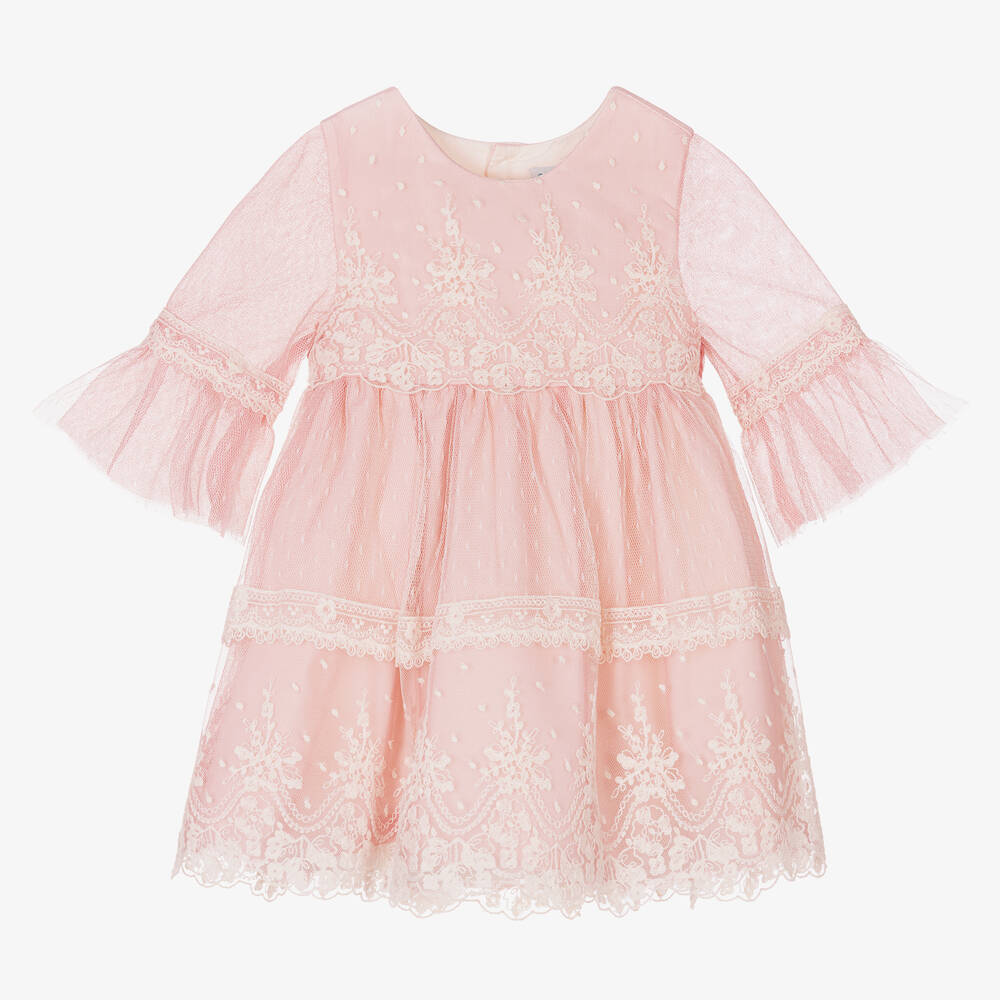 Abel & Lula - Baby Girls Pink Embroidered Tulle Dress | Childrensalon