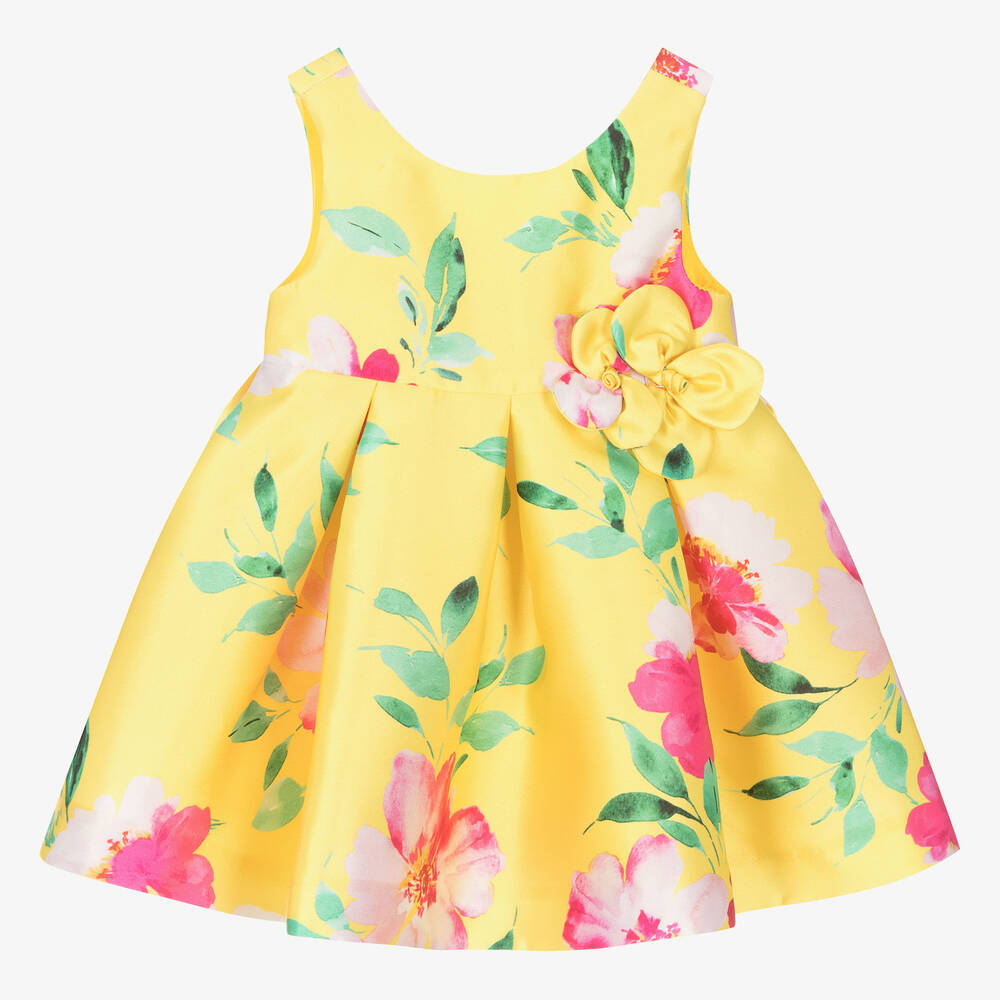 Abel & Lula - Baby Girls Yellow Satin Floral Dress | Childrensalon