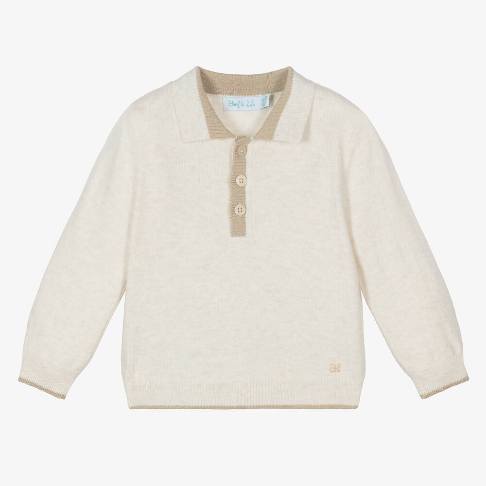 Abel & Lula Babies' Boys Beige Knitted Cotton Polo Sweater