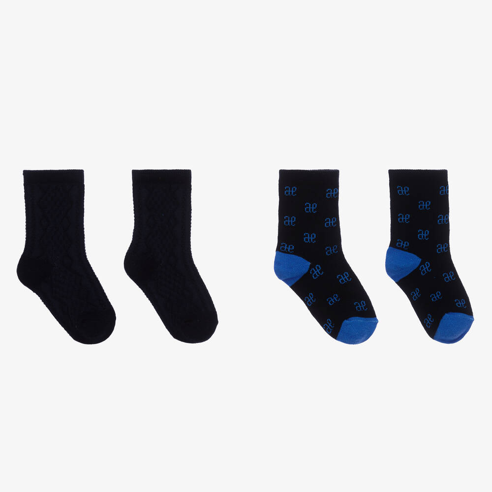 Abel & Lula Babies' Boys Navy Blue Cotton Socks (2 Pack)