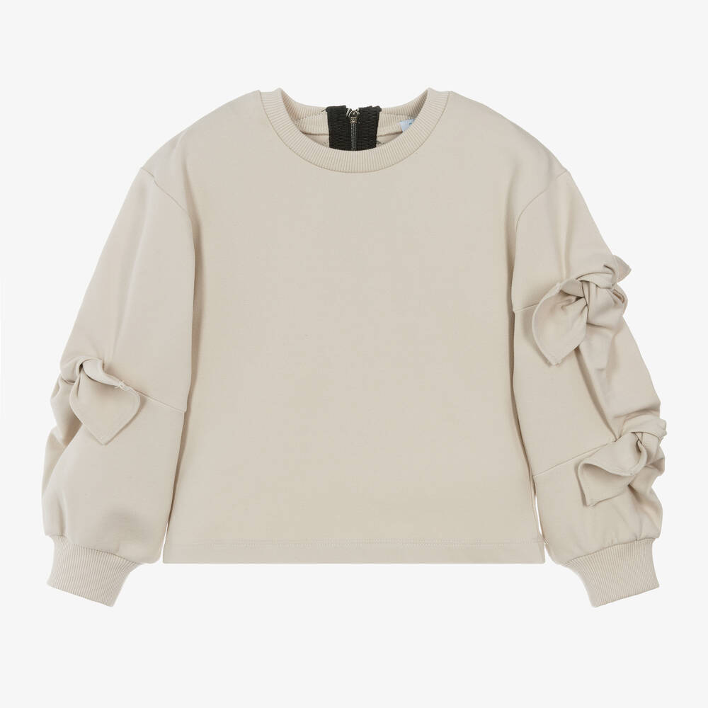 Abel & Lula - Girls Beige Viscose Bow Sweatshirt | Childrensalon