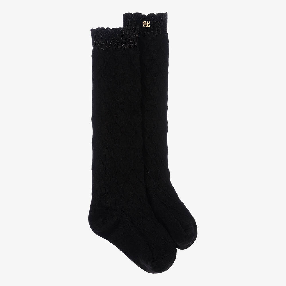 Abel & Lula - Girls Black Cotton Knee-High Socks | Childrensalon