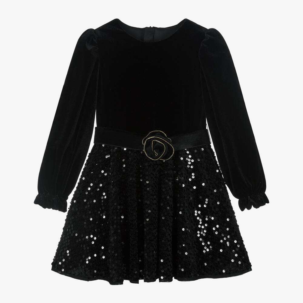 Abel & Lula - Girls Black Velour & Sequin Dress | Childrensalon