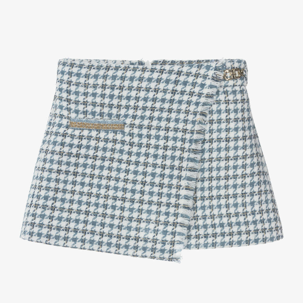 Abel & Lula - Girls Blue Cotton & Wool Houndstooth Skort | Childrensalon