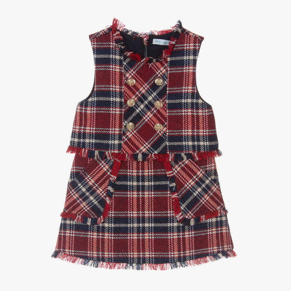 Abel & Lula - Girls Blue & Red Tartan Dress | Childrensalon