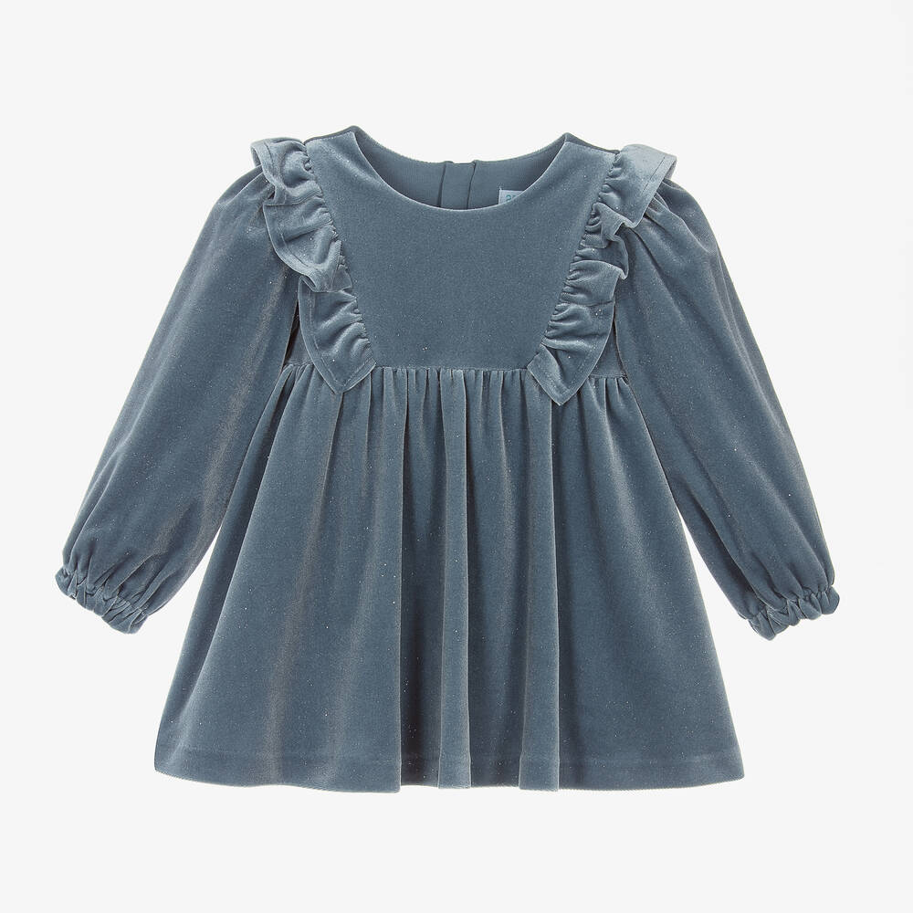 Abel & Lula - Girls Blue Sparkly Velour Dress | Childrensalon