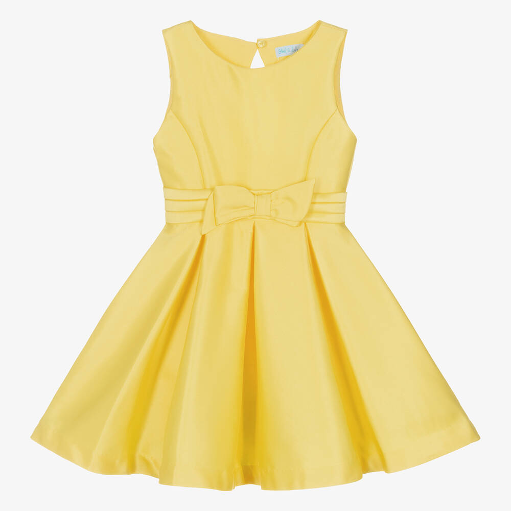 Abel & Lula - Girls Bright Yellow Satin Twill Dress | Childrensalon