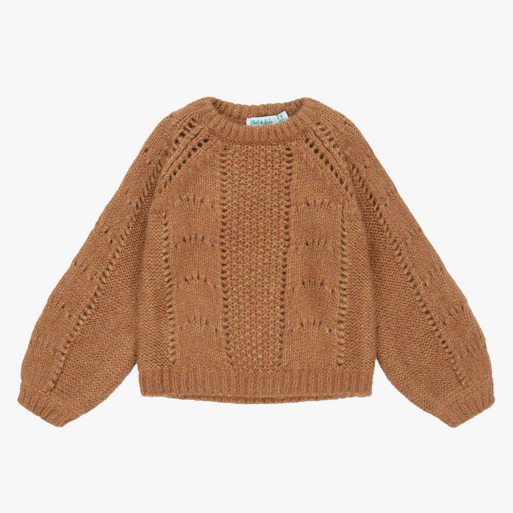 Abel & Lula - Girls Brown Knitted Sweater | Childrensalon