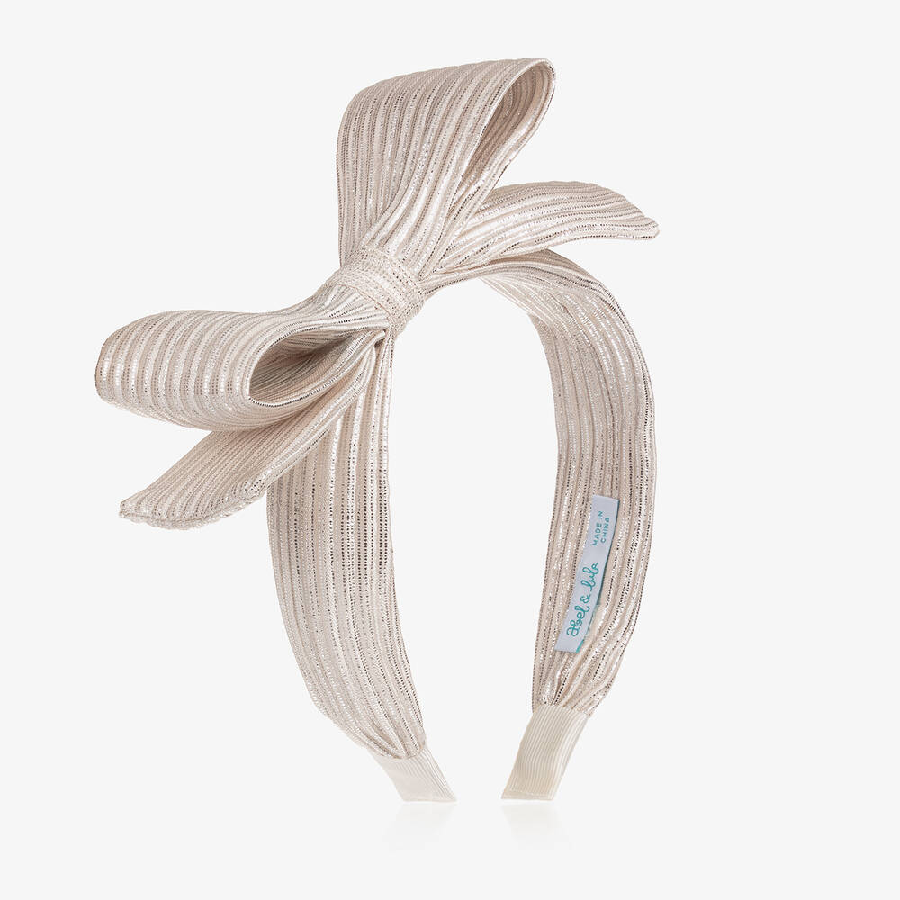 Abel & Lula - Girls Gold Bow Stripe Hairband | Childrensalon