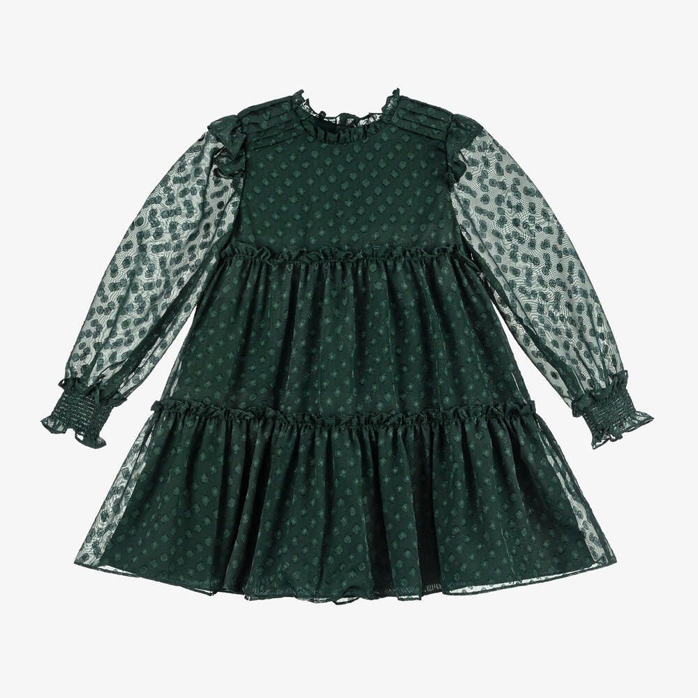 Abel & Lula - Girls Green Chiffon Dress | Childrensalon