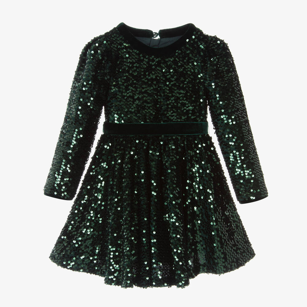 Abel & Lula - Girls Green Sequin Dress | Childrensalon