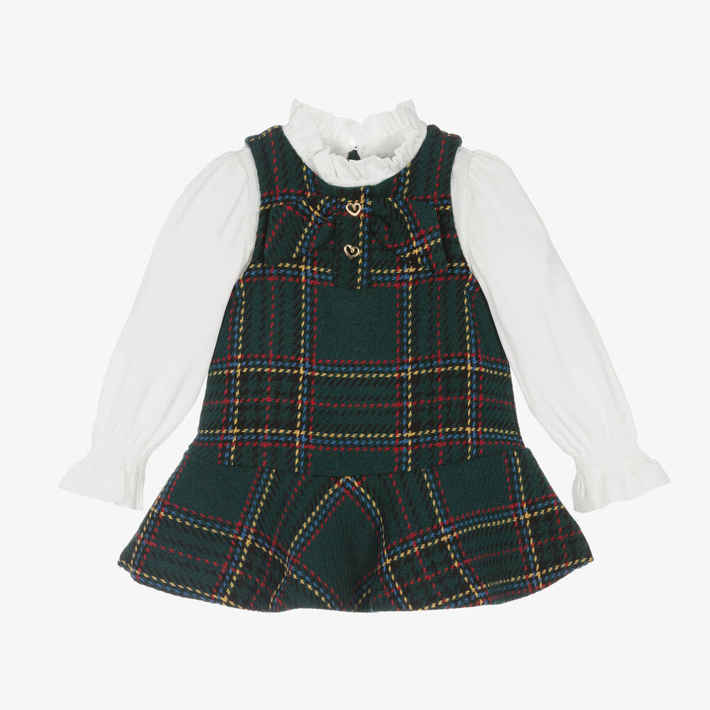 Abel & Lula - Girls Green Tartan Tweed Dress | Childrensalon