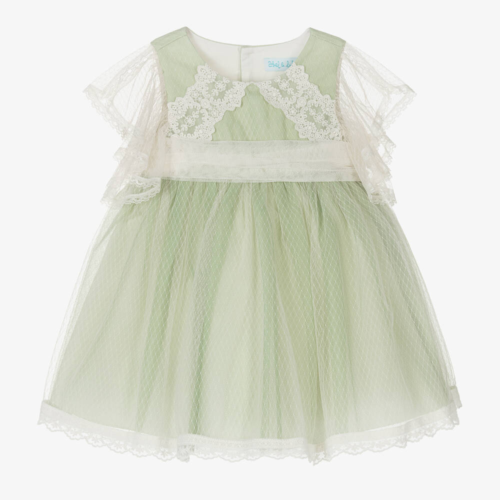 Abel & Lula - Girls Green Tulle & Lace Dress | Childrensalon