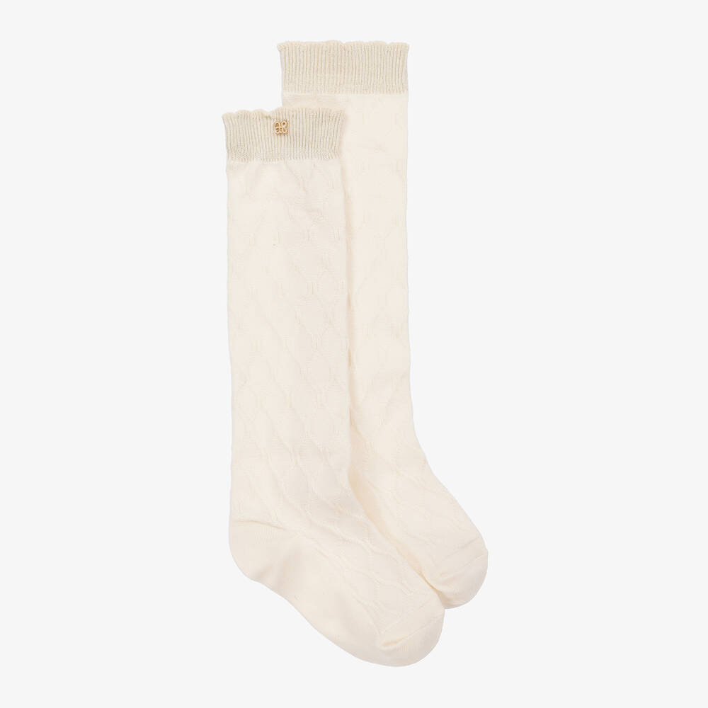 Abel & Lula - Girls Ivory Cotton Knee-High Socks | Childrensalon