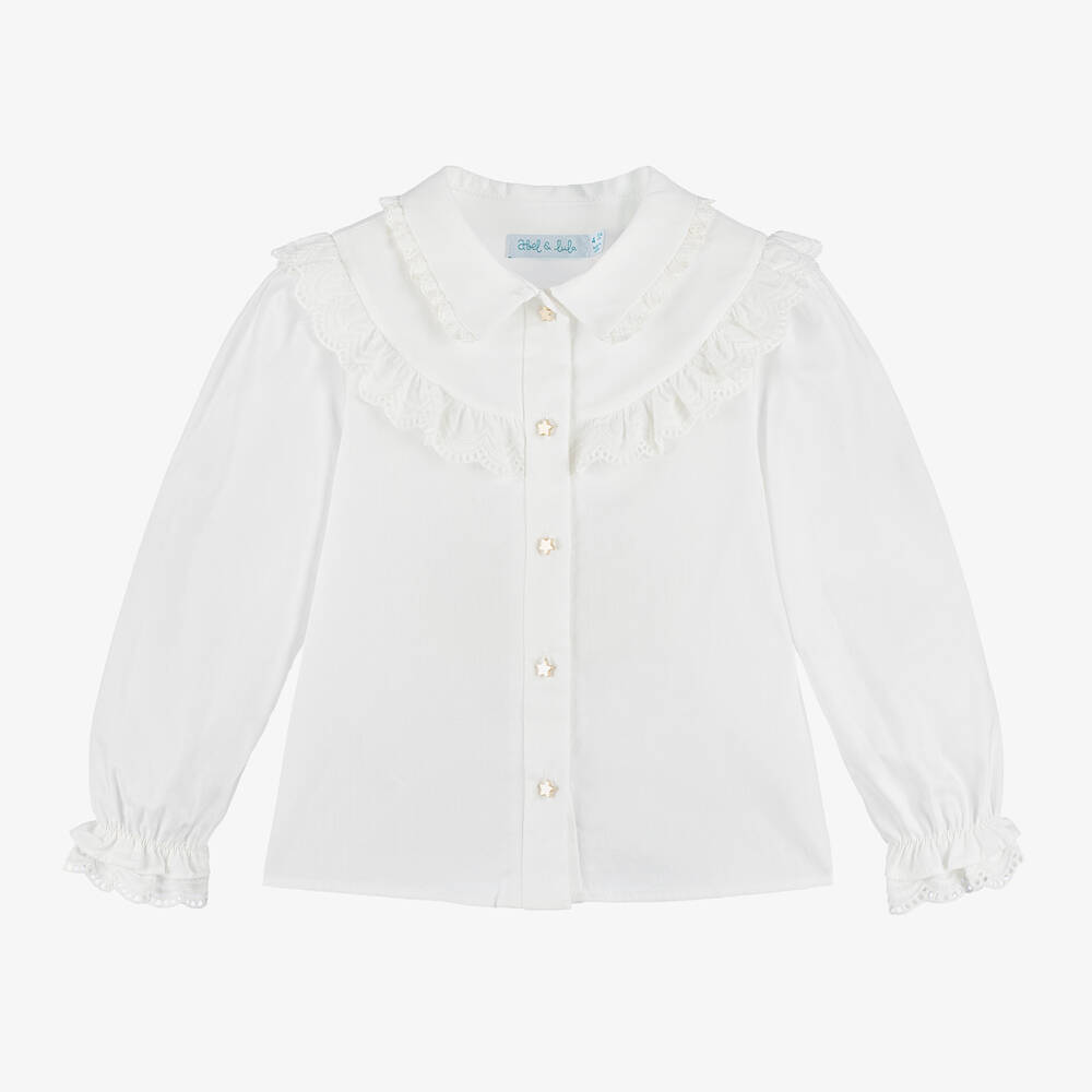 Abel & Lula - Girls Ivory Cotton Ruffle Blouse | Childrensalon