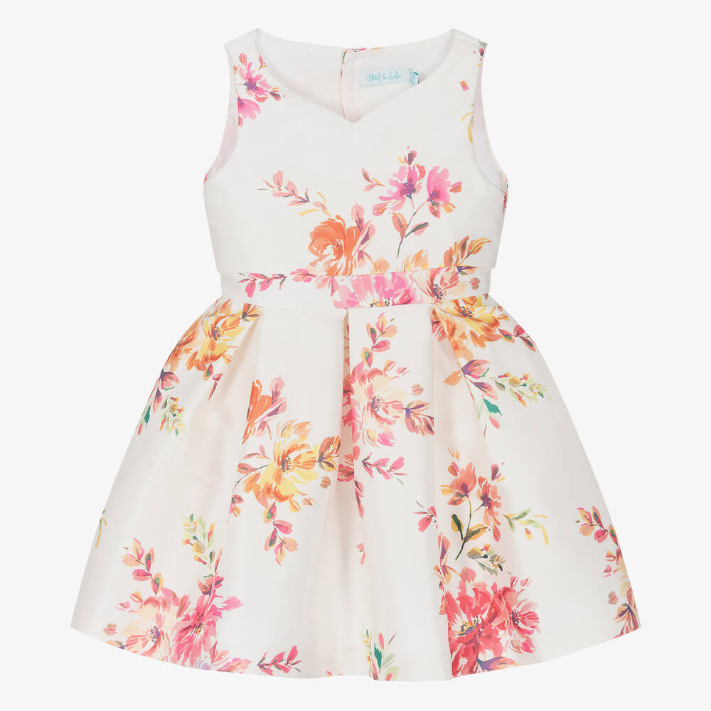 Abel & Lula Kids' Floral-print Pleated Dress In Ivory
