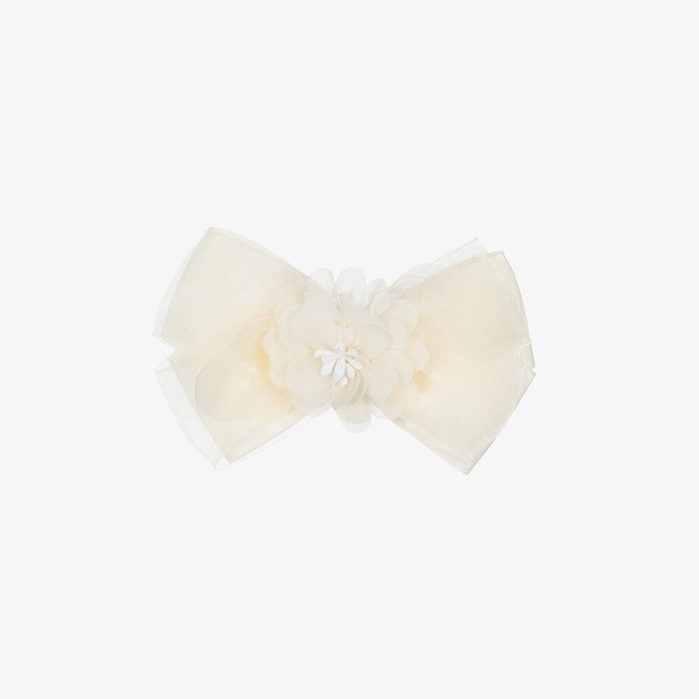 Abel & Lula - Girls Ivory Flower Bow Hairclip (12cm) | Childrensalon