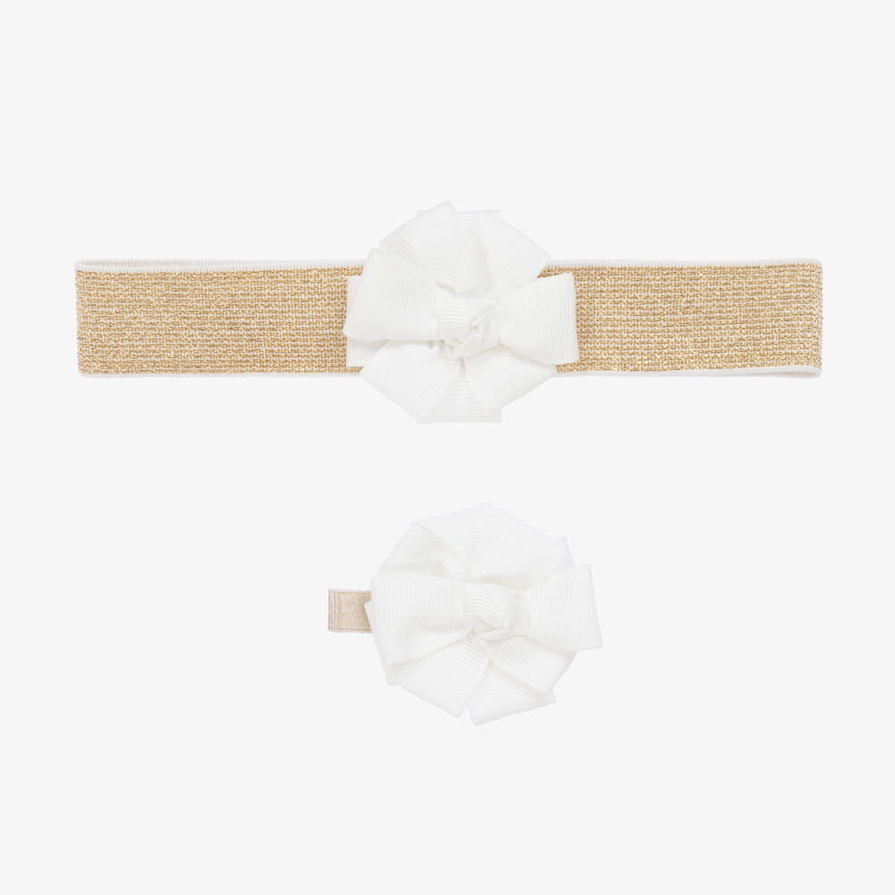 Abel & Lula - Girls Ivory & Gold Headband & Hair Clip | Childrensalon