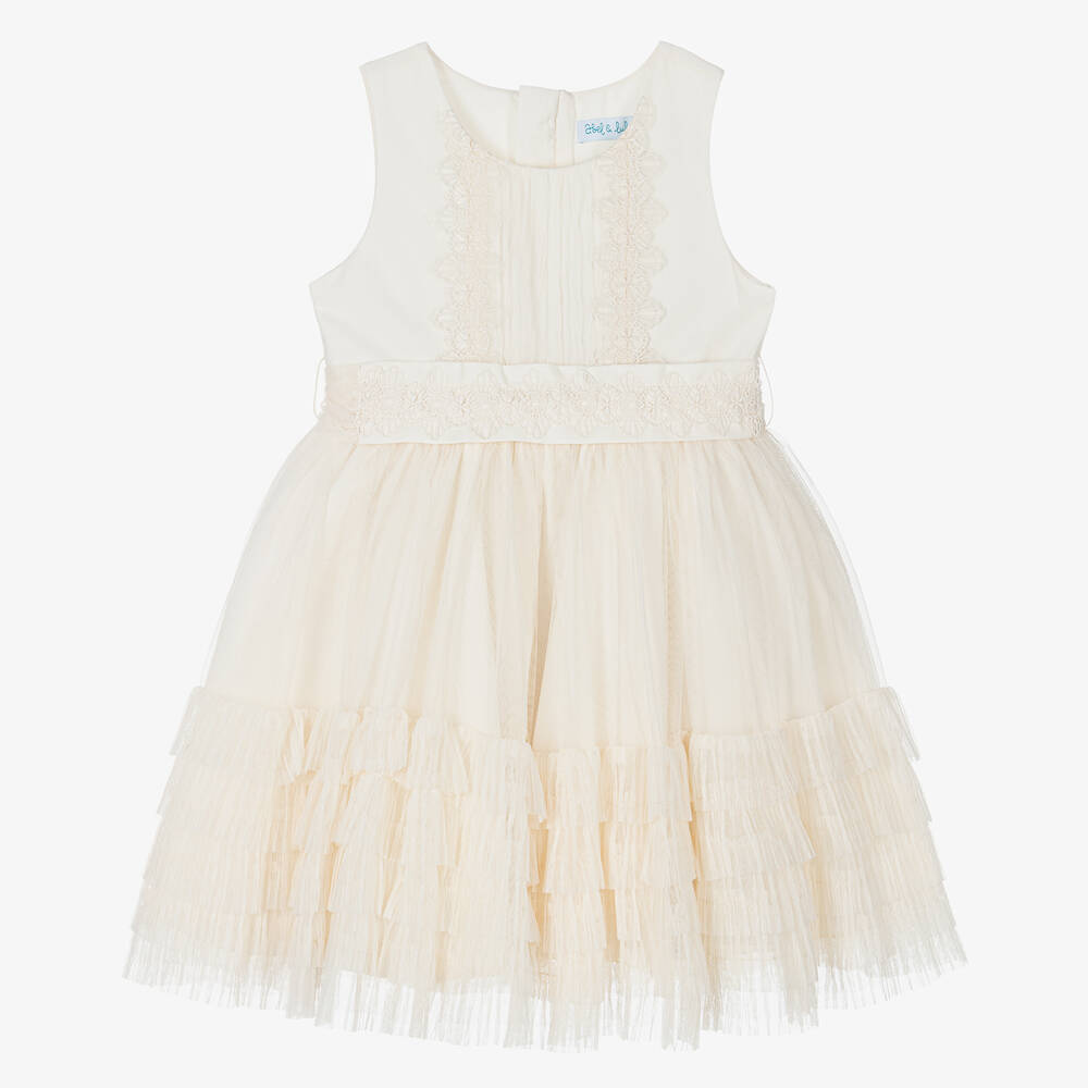Abel & Lula - Girls Ivory Tulle & Lace Trim Dress | Childrensalon