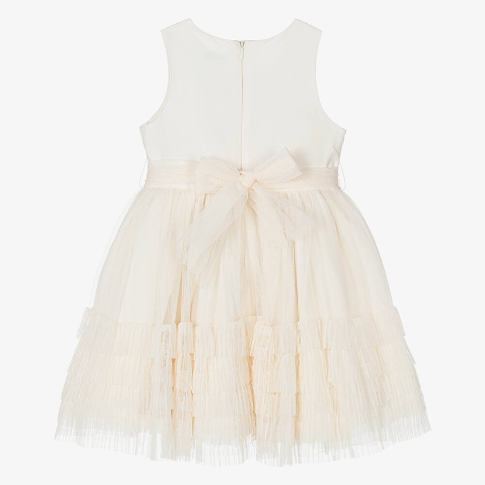 Abel & Lula - Girls Ivory Tulle & Lace Trim Dress | Childrensalon