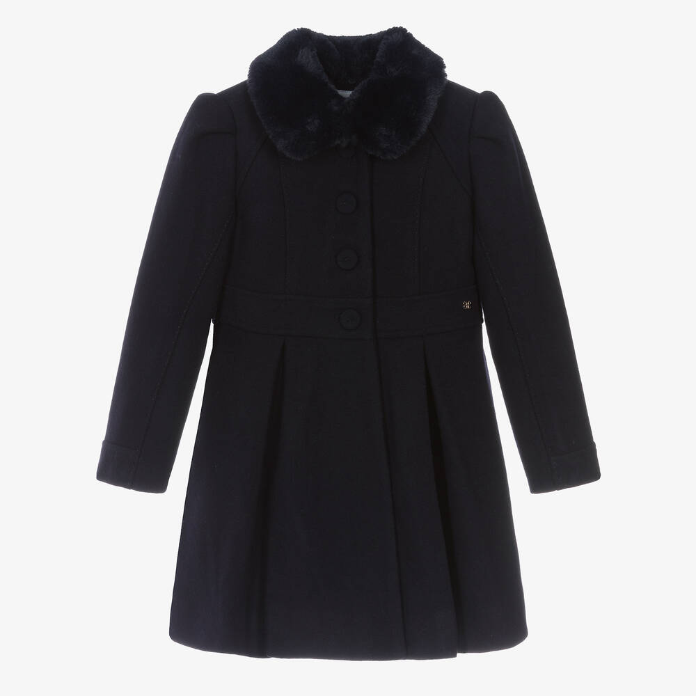 Abel & Lula - Girls Navy Blue Wool Coat | Childrensalon