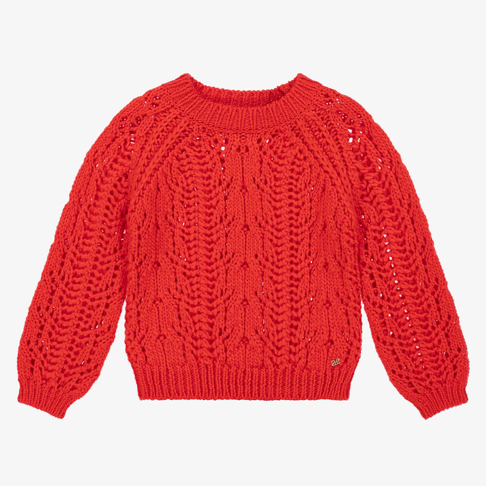 Abel & Lula Kids' Girls Orange Wool Knitted Sweater