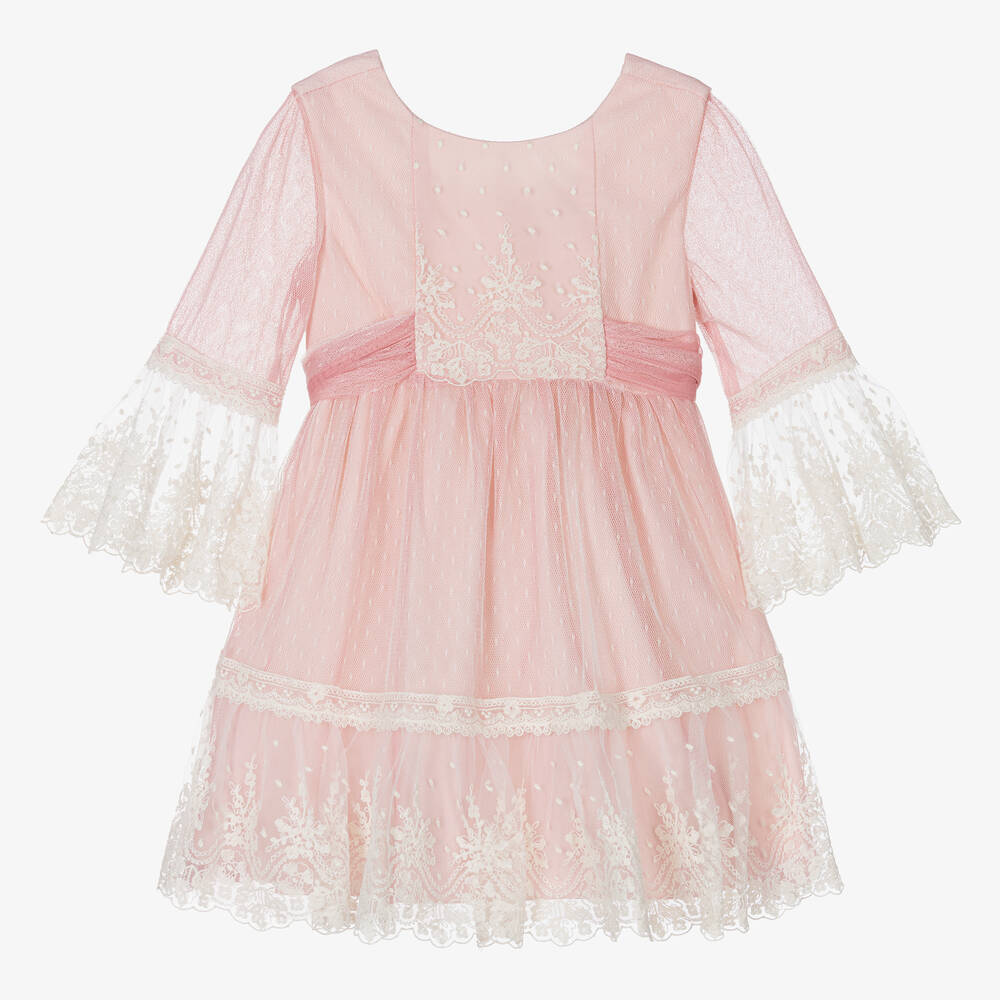 Abel & Lula - Girls Pink Embroidered Tulle Dress | Childrensalon