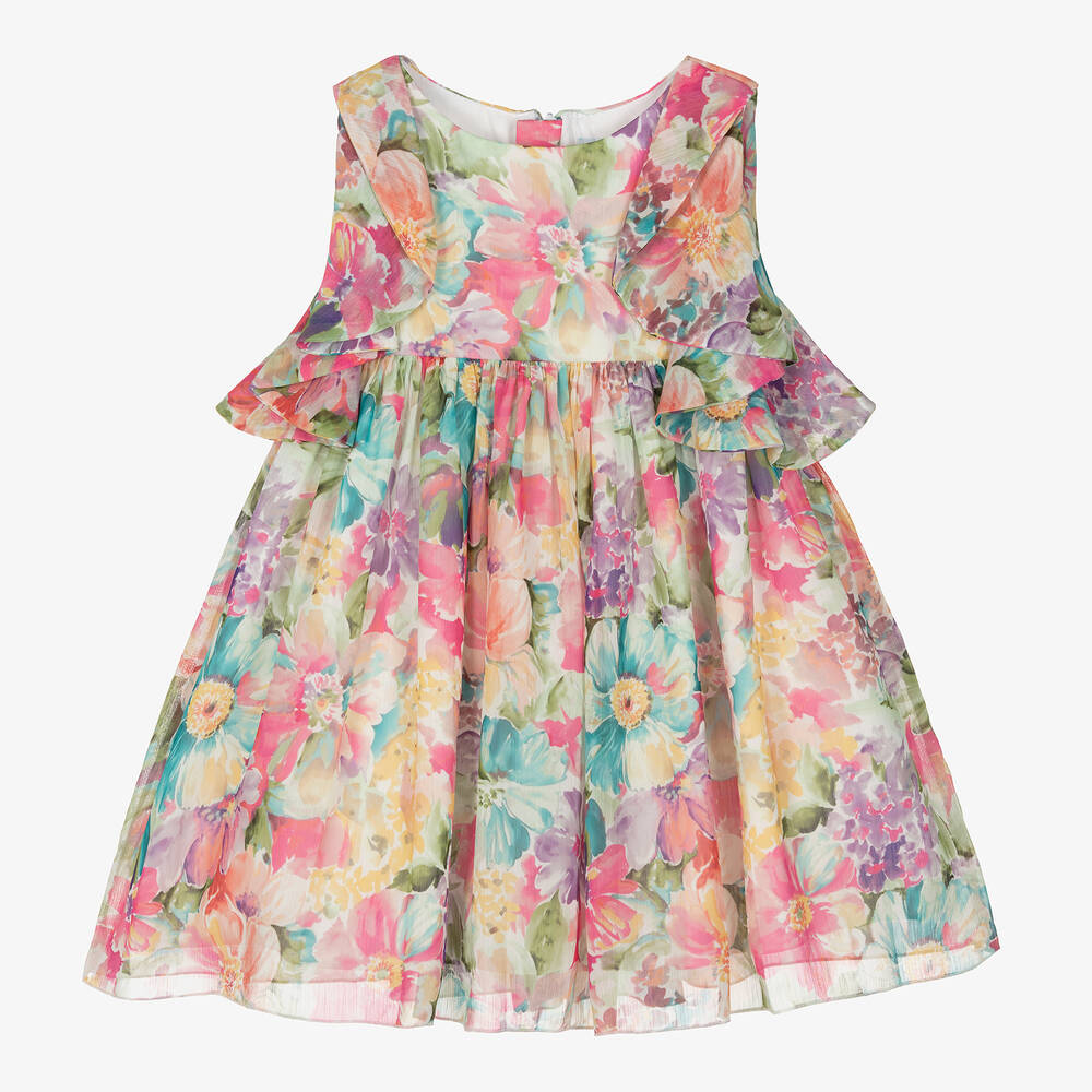 Abel & Lula - Girls Pink Floral Chiffon Dress | Childrensalon