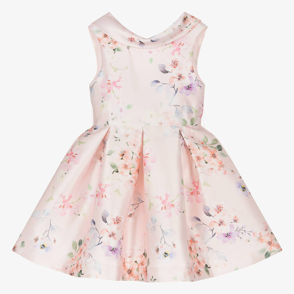 Abel & Lula - Girls Pink Floral Satin Dress | Childrensalon