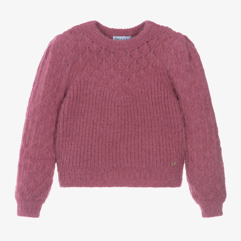 Abel & Lula - Girls Pink Fluffy Knit Sweater | Childrensalon