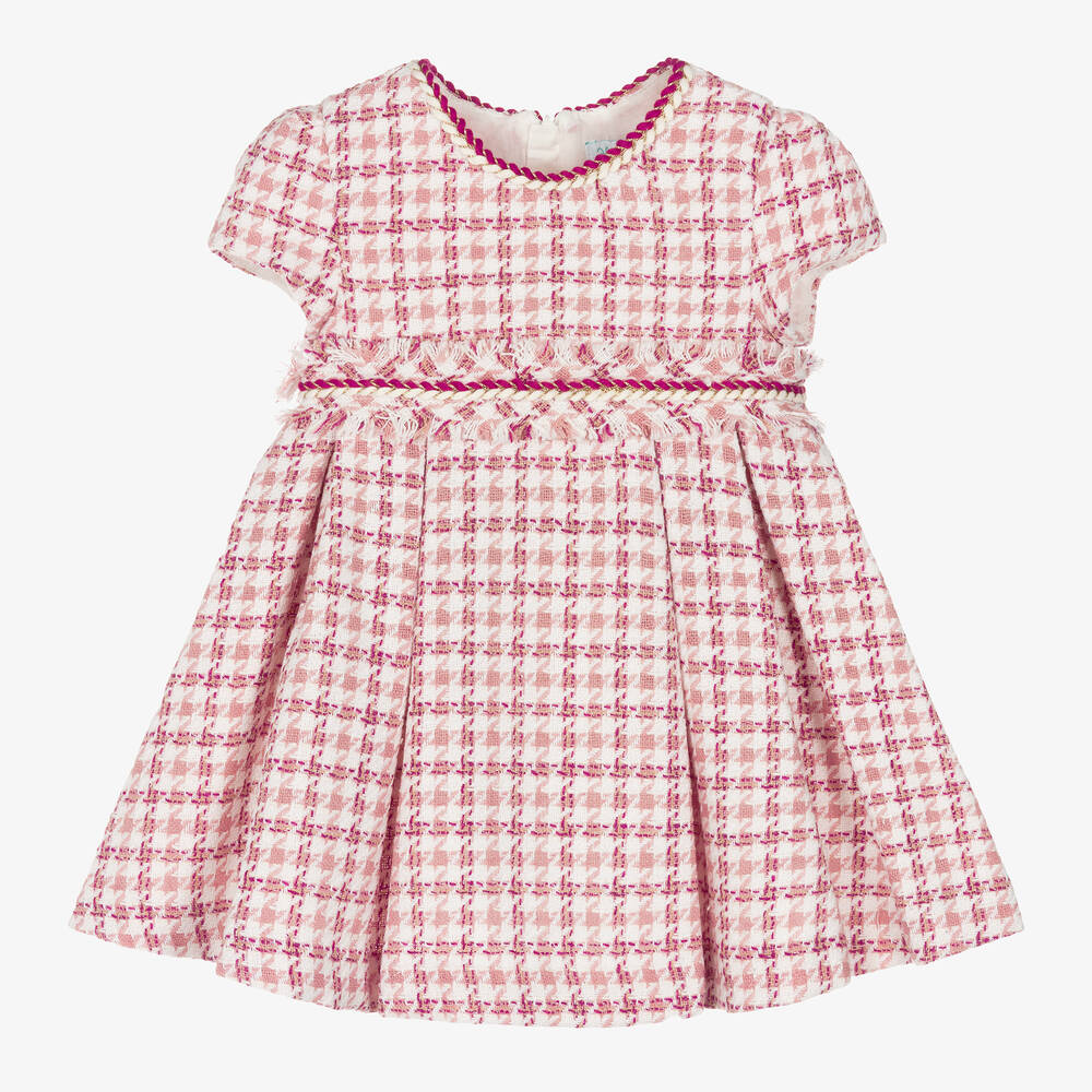 Abel & Lula - Girls Pink Houndstooth Tweed Dress | Childrensalon