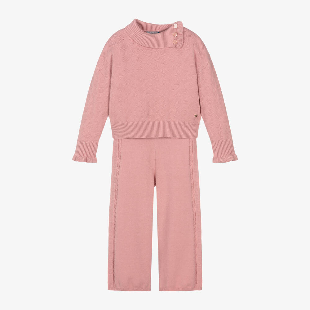 Abel & Lula - Girls Pink Knitted Trouser Set | Childrensalon