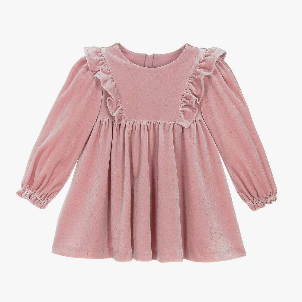 Abel & Lula - Girls Pink Sparkly Velour Dress | Childrensalon