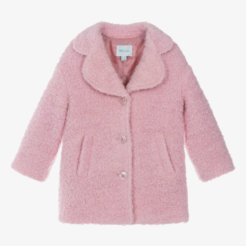 Abel & Lula - Girls Pink Wool Bouclé Coat | Childrensalon