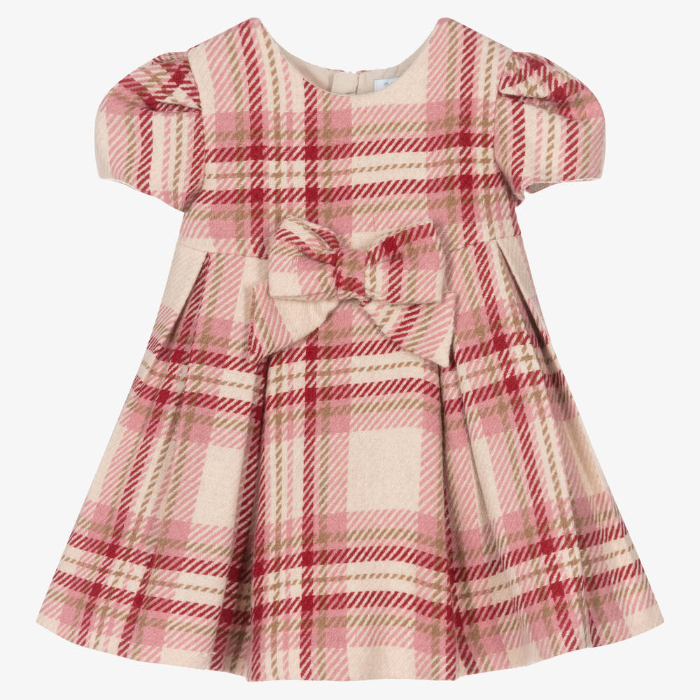 Abel & Lula Babies' Girls Pink Wool Tartan Dress
