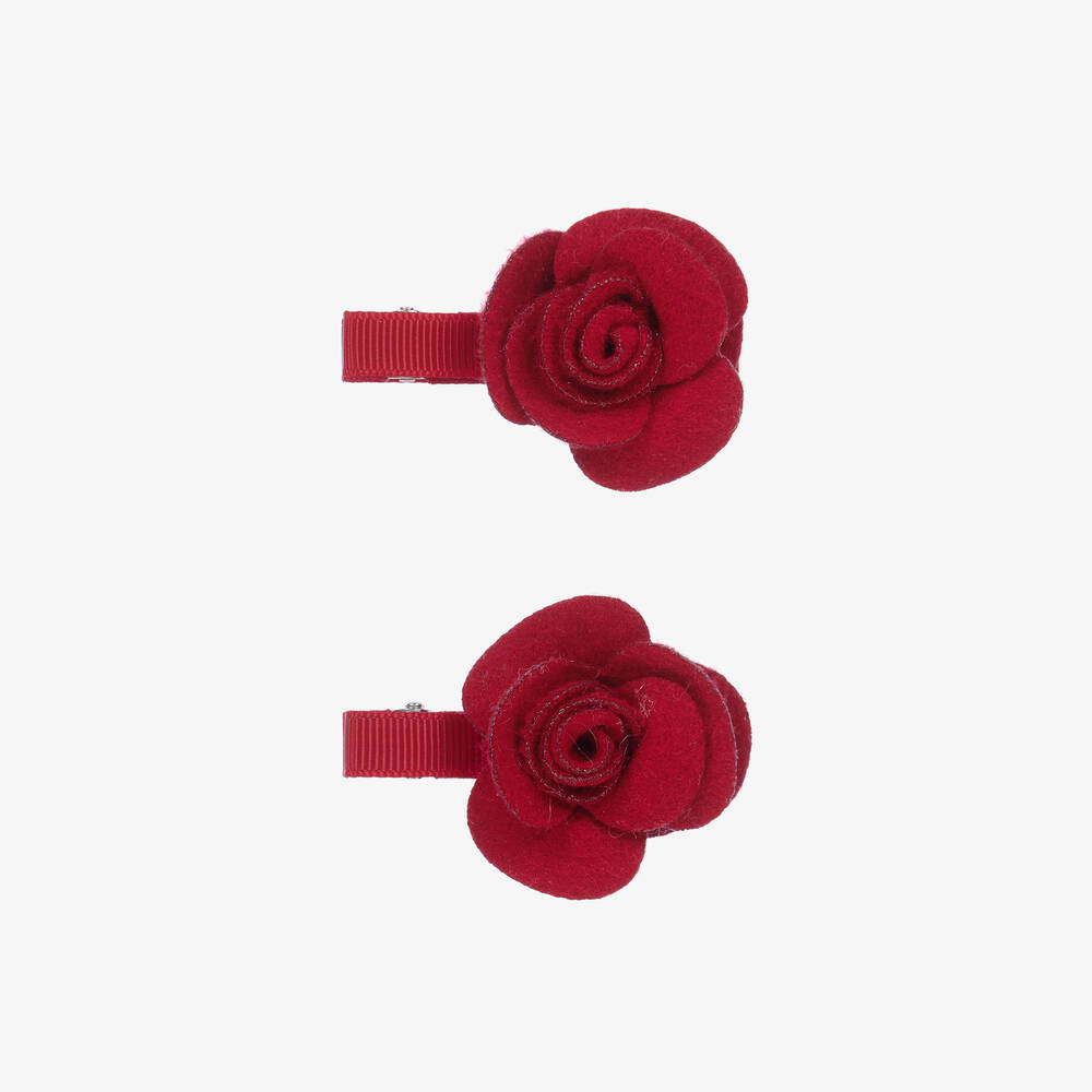 Abel & Lula - Girls Red Rose Hair Clips (2 Pack) | Childrensalon